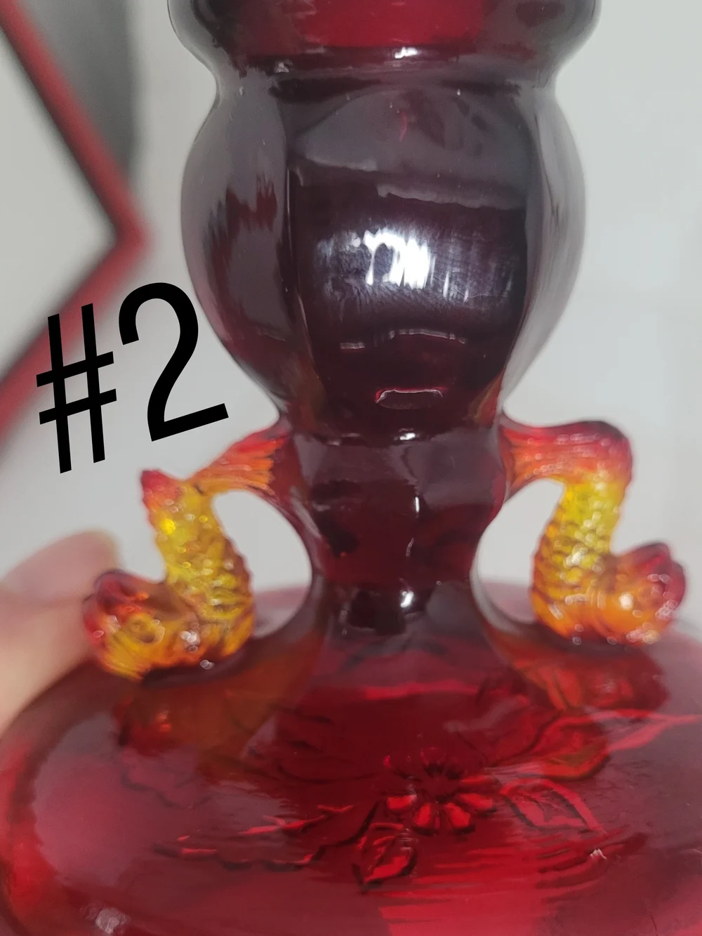 Antique 1920s Fenton Amberina Koi/Dolphin Red Glass Candlesticks